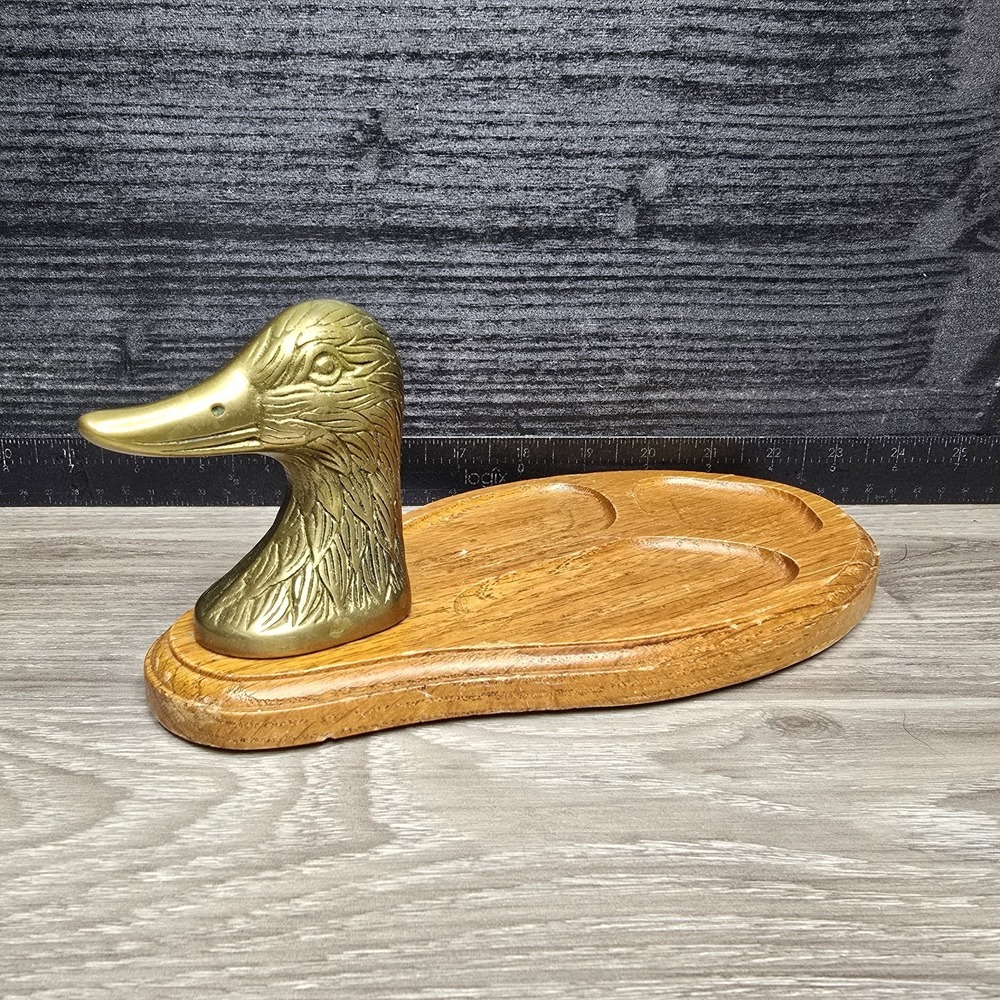 Vintage Gentleman's Wooden Brass Duck Head Dress Table Tray - Dad!!!